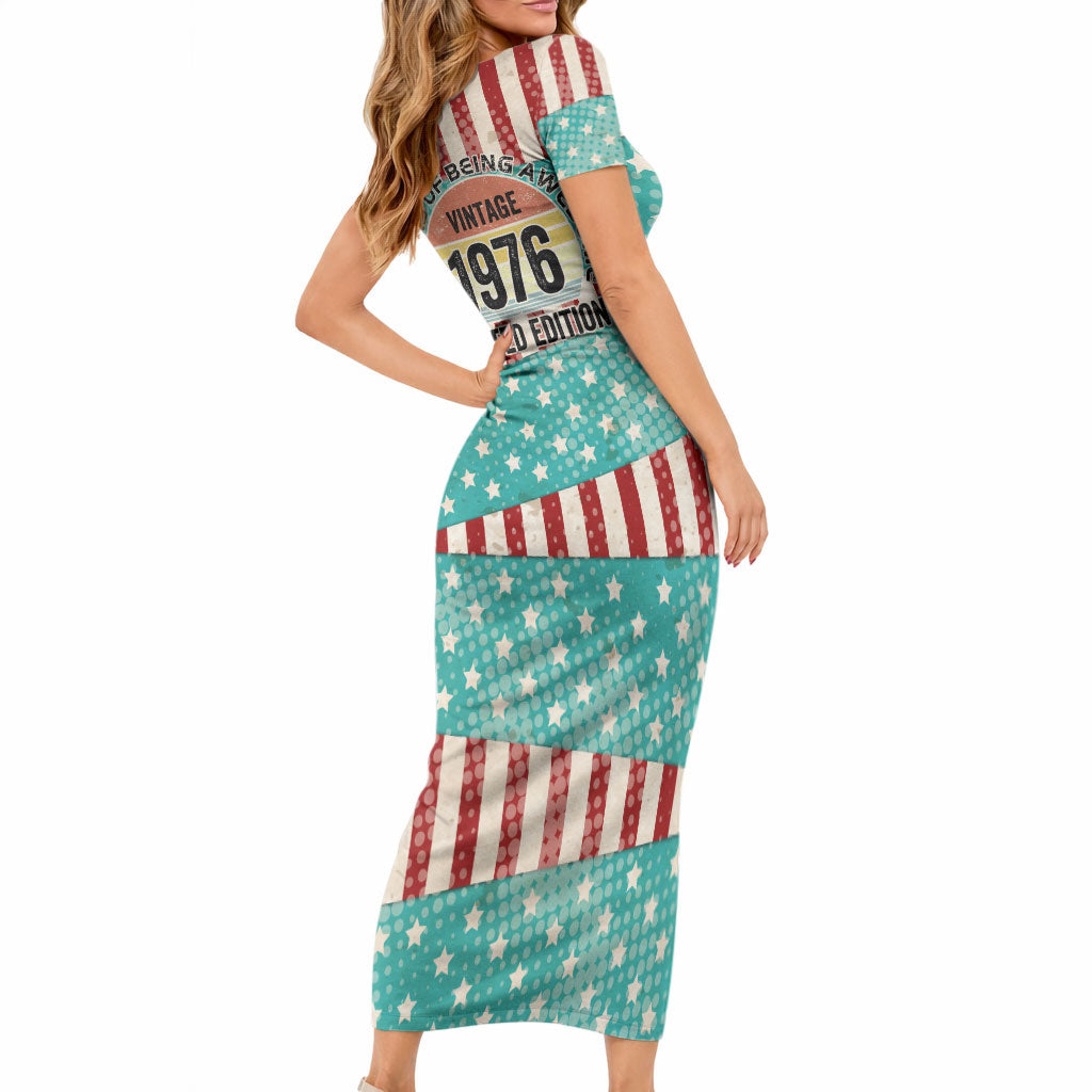 America Vintage 1976 50th Birthday Short Sleeve Bodycon Dress Retro Sunset Patriotic TS04