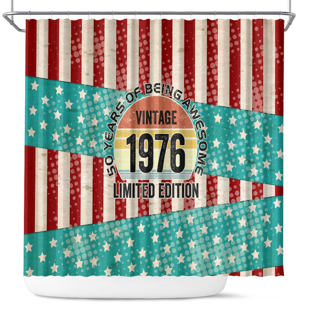 America Vintage 1976 50th Birthday Shower Curtain Retro Sunset Patriotic