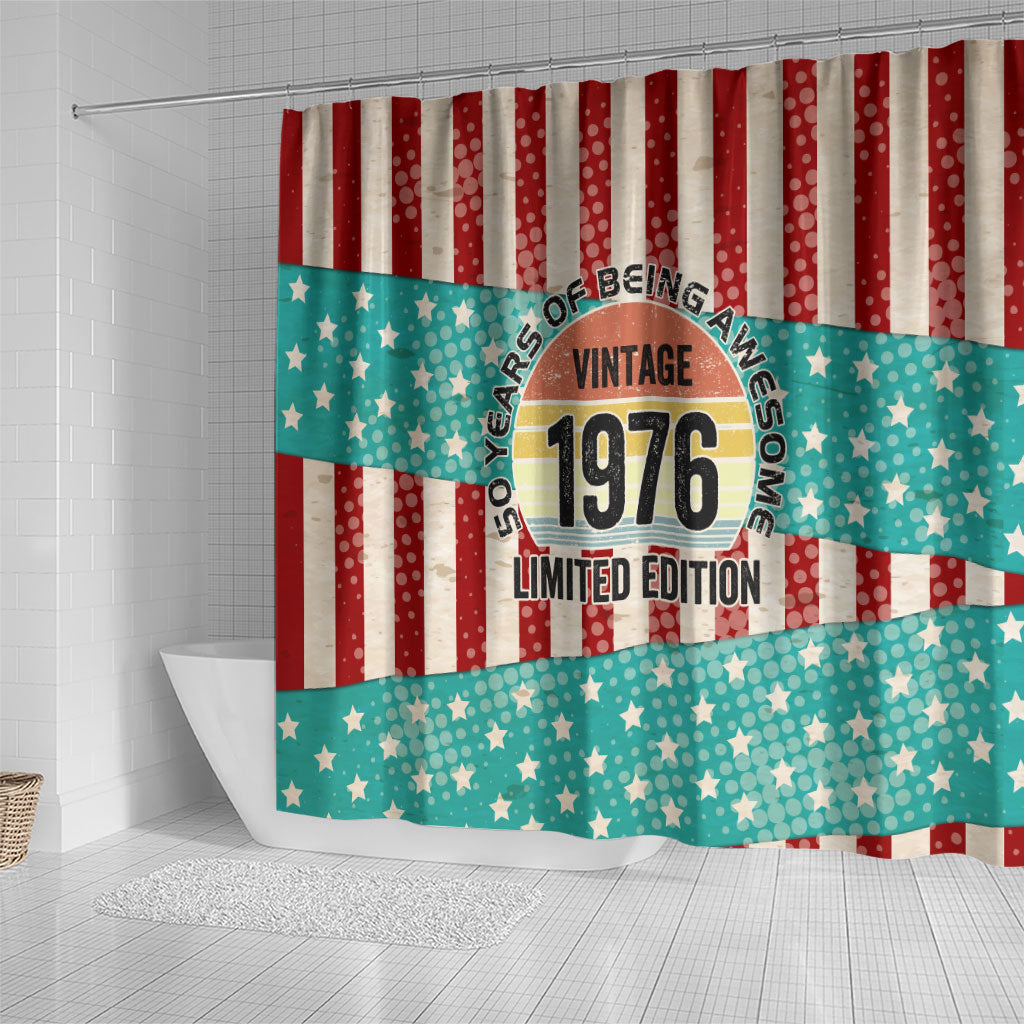 America Vintage 1976 50th Birthday Shower Curtain Retro Sunset Patriotic