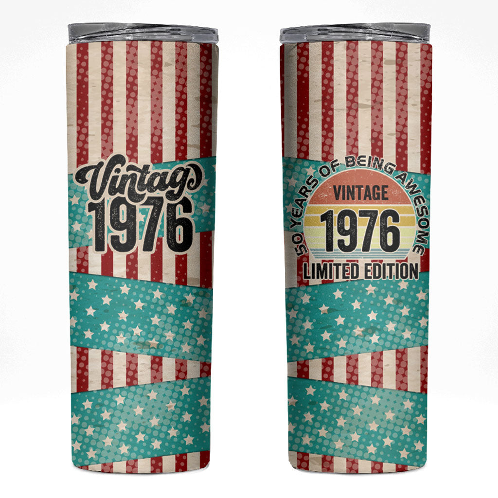 America Vintage 1976 50th Birthday Skinny Tumbler Retro Sunset Patriotic