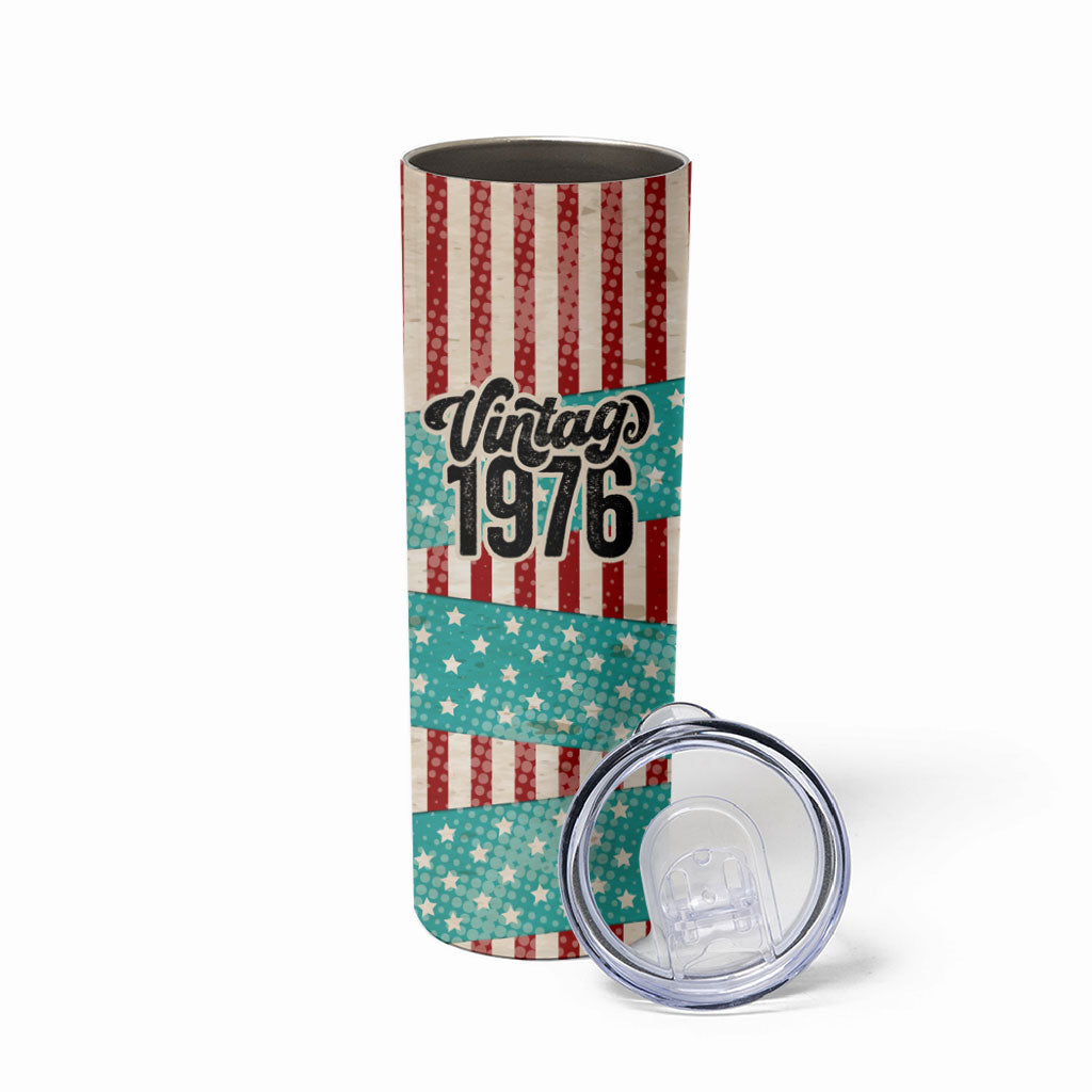 America Vintage 1976 50th Birthday Skinny Tumbler Retro Sunset Patriotic