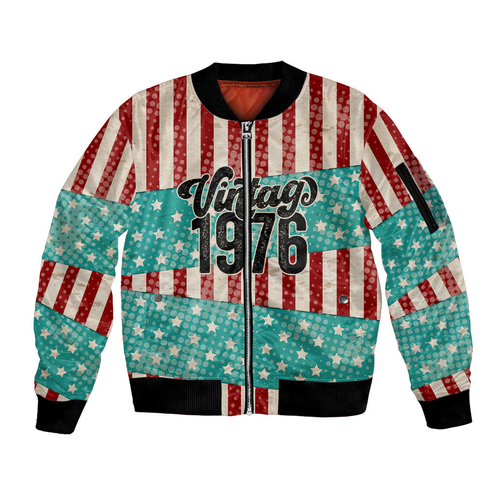 America Vintage 1976 50th Birthday Sleeve Zip Bomber Jacket Retro Sunset Patriotic