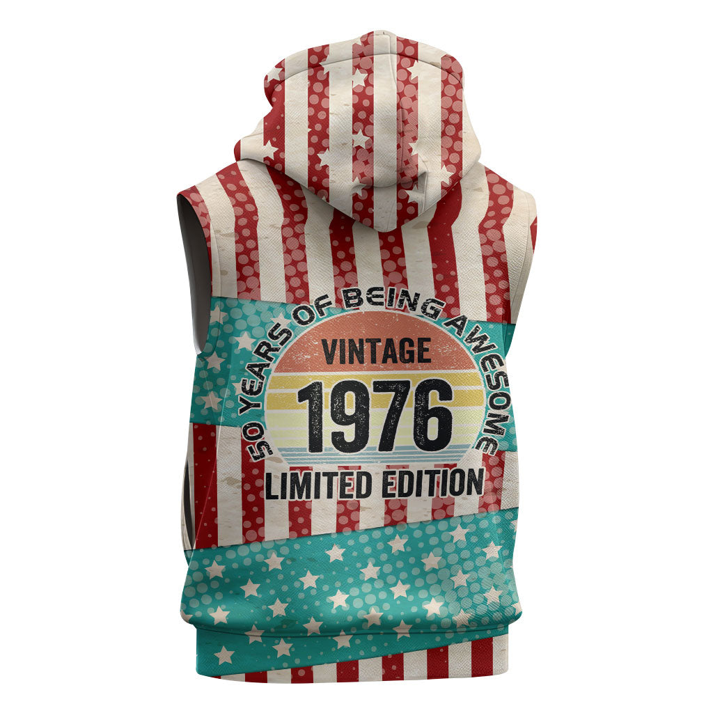 America Vintage 1976 50th Birthday Sleeveless Hoodie Retro Sunset Patriotic