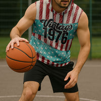 America Vintage 1976 50th Birthday Sleeveless Hoodie Retro Sunset Patriotic