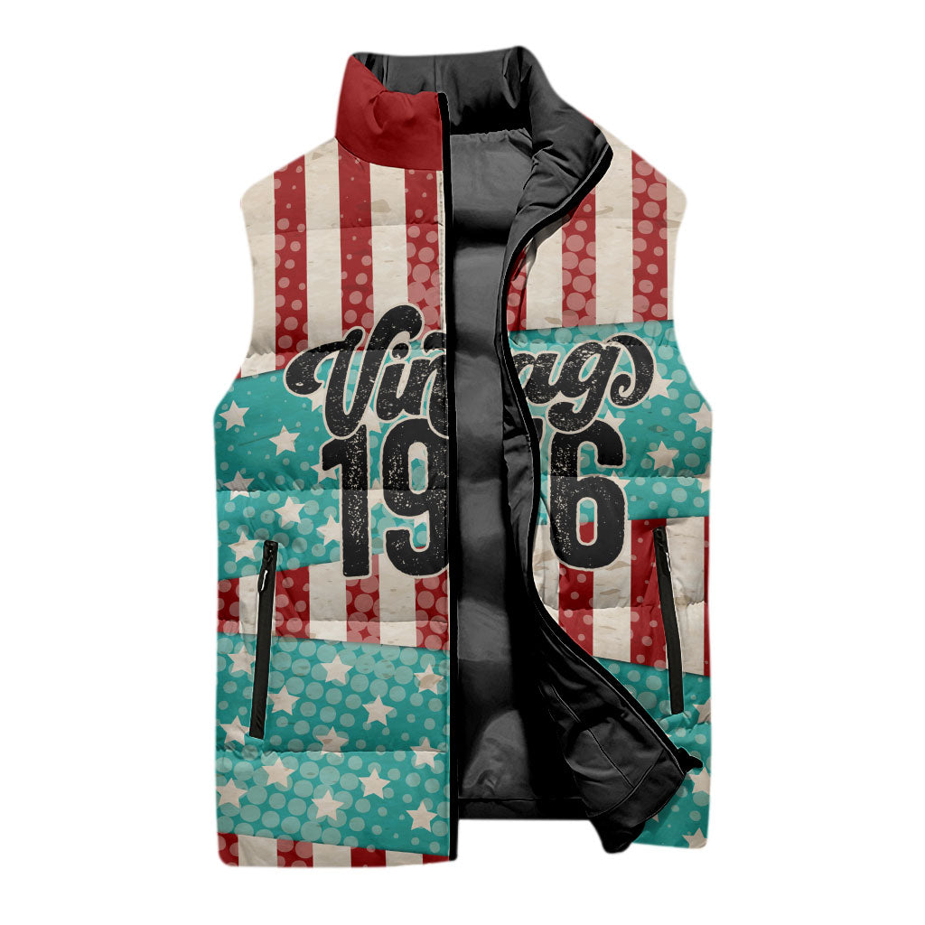America Vintage 1976 50th Birthday Sleeveless Puffer Jacket Retro Sunset Patriotic