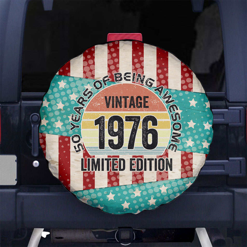 America Vintage 1976 50th Birthday Spare Tire Cover Retro Sunset Patriotic