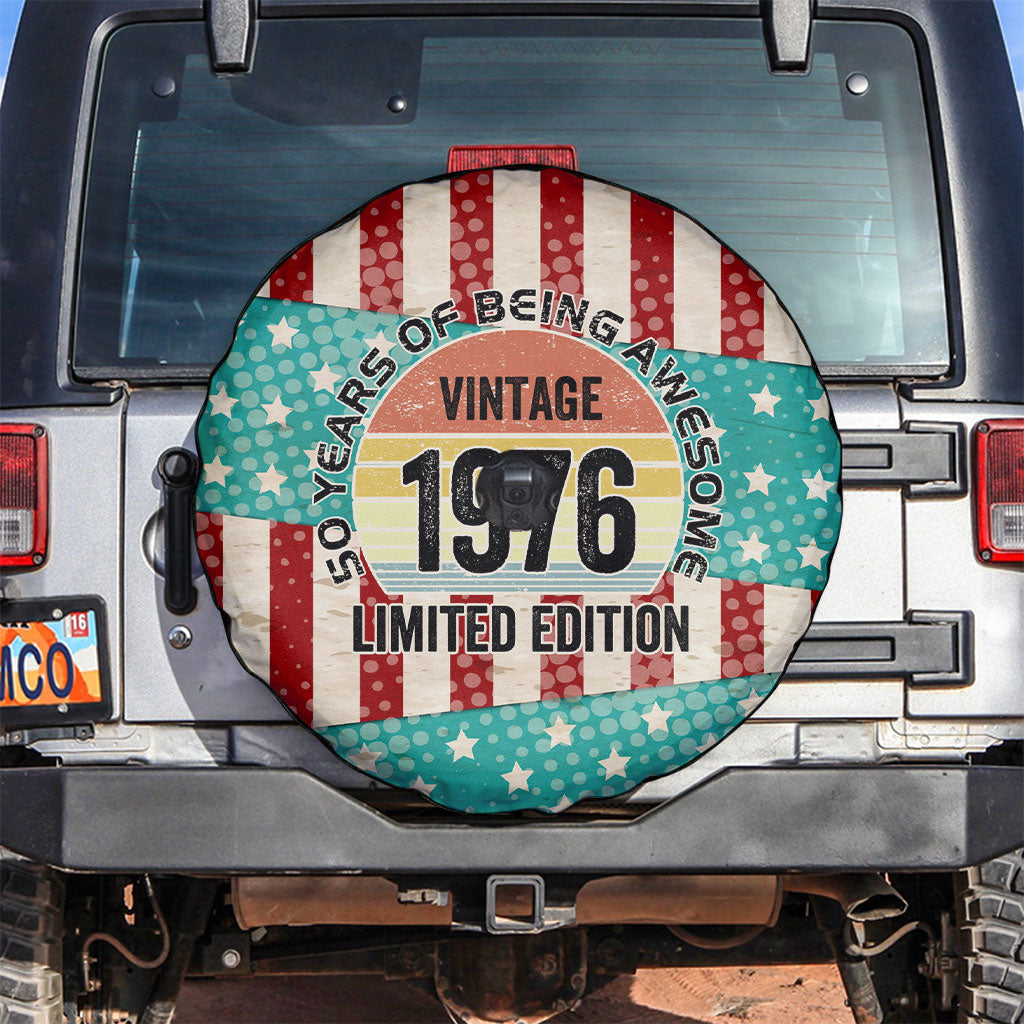 America Vintage 1976 50th Birthday Spare Tire Cover Retro Sunset Patriotic