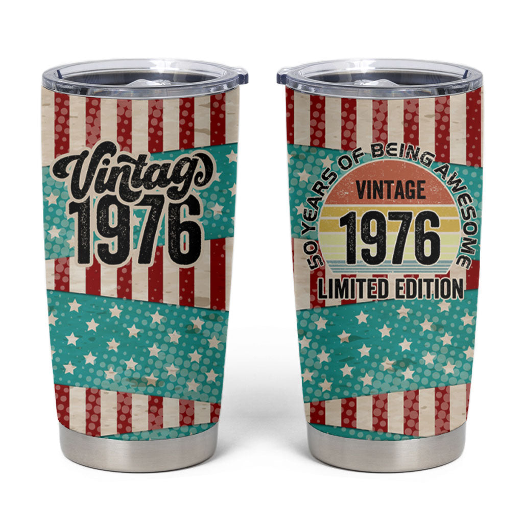 America Vintage 1976 50th Birthday Tumbler Cup Retro Sunset Patriotic