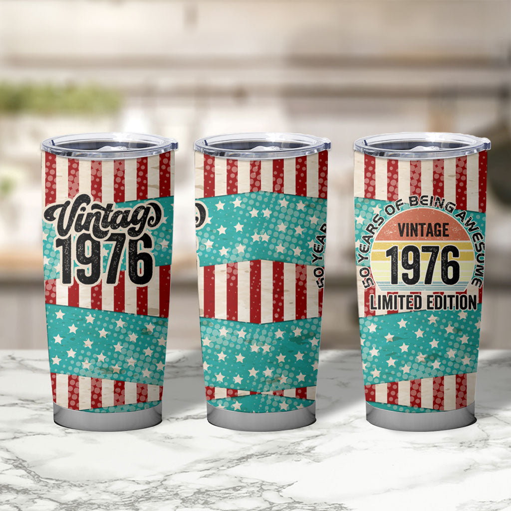 America Vintage 1976 50th Birthday Tumbler Cup Retro Sunset Patriotic