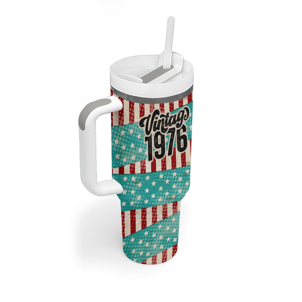 America Vintage 1976 50th Birthday Tumbler With Handle Retro Sunset Patriotic