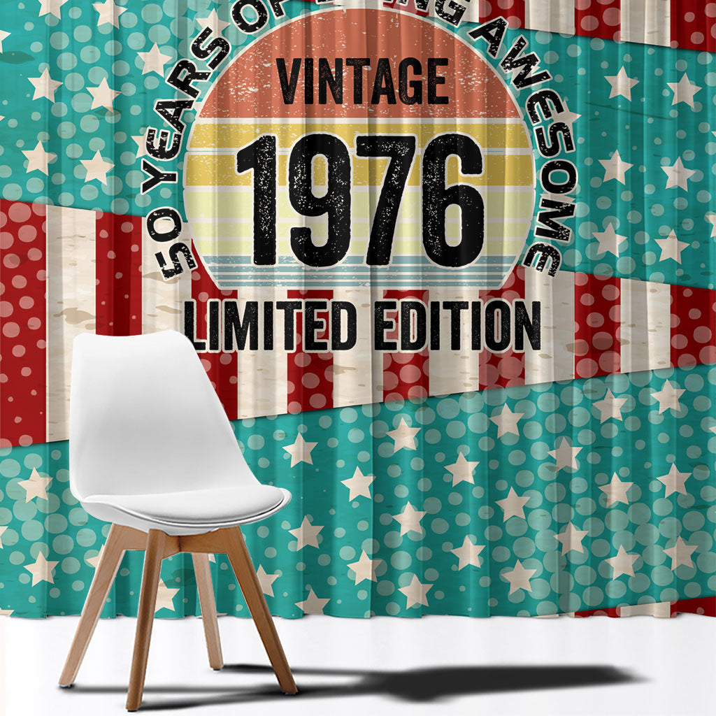 America Vintage 1976 50th Birthday Window Curtain Retro Sunset Patriotic