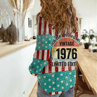 America Vintage 1976 50th Birthday Women Casual Shirt Retro Sunset Patriotic