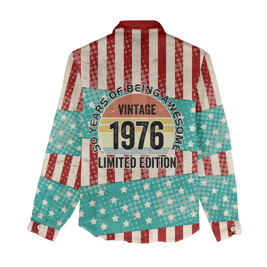 America Vintage 1976 50th Birthday Women Casual Shirt Retro Sunset Patriotic