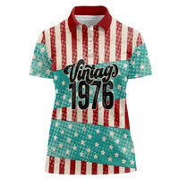America Vintage 1976 50th Birthday Women Polo Shirt Retro Sunset Patriotic