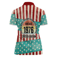 America Vintage 1976 50th Birthday Women Polo Shirt Retro Sunset Patriotic
