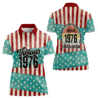America Vintage 1976 50th Birthday Women Polo Shirt Retro Sunset Patriotic