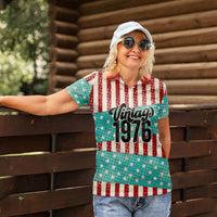 America Vintage 1976 50th Birthday Women Polo Shirt Retro Sunset Patriotic