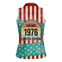 America Vintage 1976 50th Birthday Women Sleeveless Polo Shirt Retro Sunset Patriotic