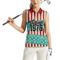 America Vintage 1976 50th Birthday Women Sleeveless Polo Shirt Retro Sunset Patriotic