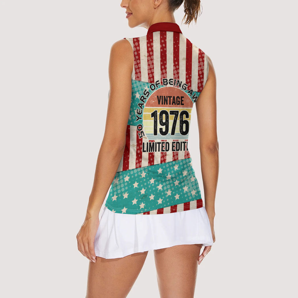 America Vintage 1976 50th Birthday Women Sleeveless Polo Shirt Retro Sunset Patriotic