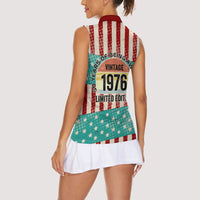 America Vintage 1976 50th Birthday Women Sleeveless Polo Shirt Retro Sunset Patriotic