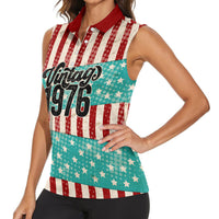 America Vintage 1976 50th Birthday Women Sleeveless Polo Shirt Retro Sunset Patriotic