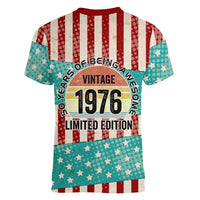 America Vintage 1976 50th Birthday Women V-Neck T-Shirt Retro Sunset Patriotic