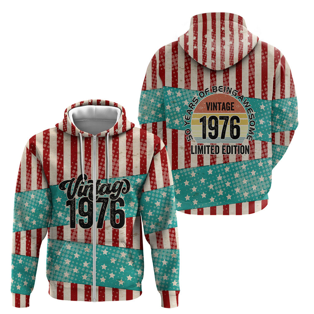 America Vintage 1976 50th Birthday Zip Hoodie Retro Sunset Patriotic