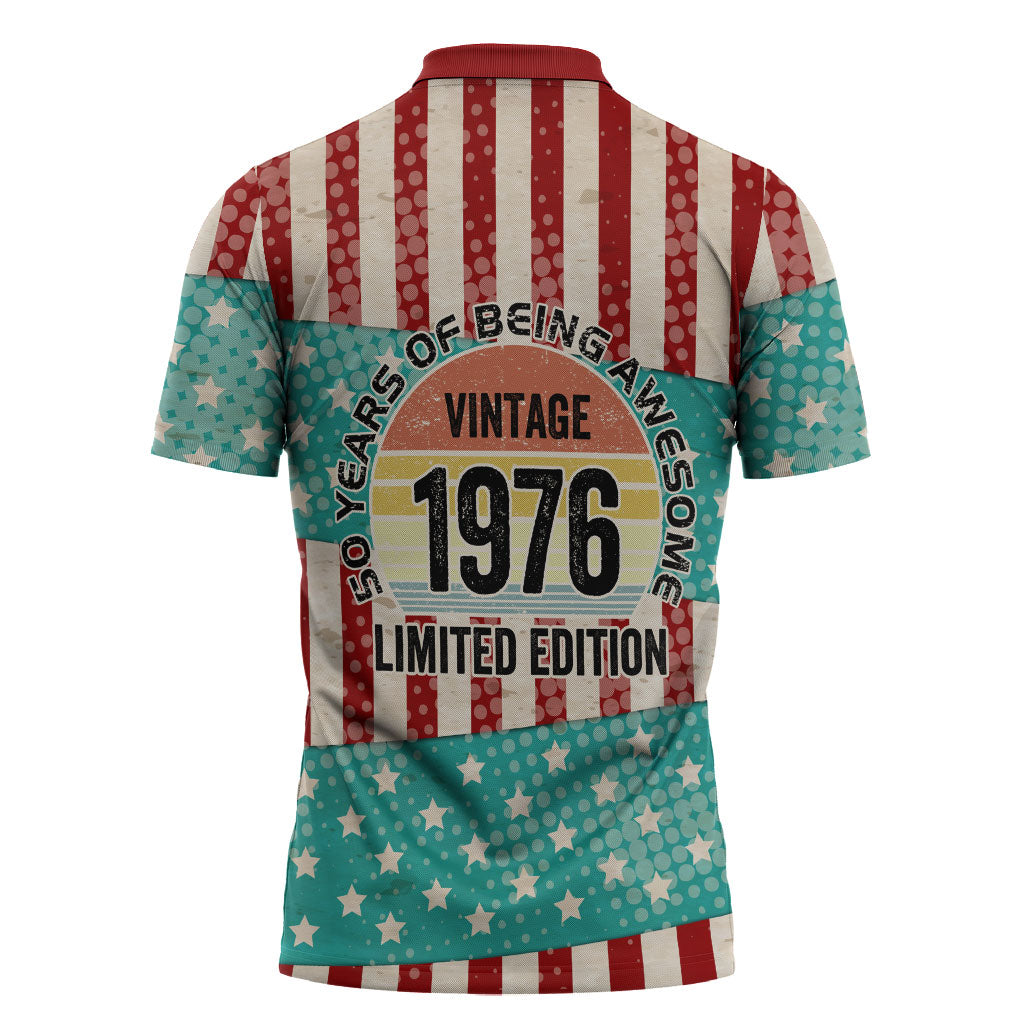 America Vintage 1976 50th Birthday Zipper Polo Shirt Retro Sunset Patriotic