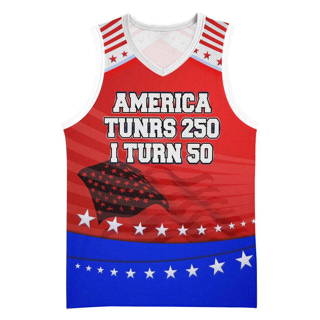 America Turns 250 I Turn 50 Basketball Jersey Patriotic Eagle Flag Birthday Stars Stripes