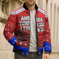 America Turns 250 I Turn 50 Bomber Puffer Jacket Patriotic Eagle Flag Birthday Stars Stripes