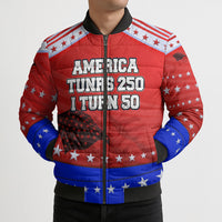 America Turns 250 I Turn 50 Bomber Puffer Jacket Patriotic Eagle Flag Birthday Stars Stripes