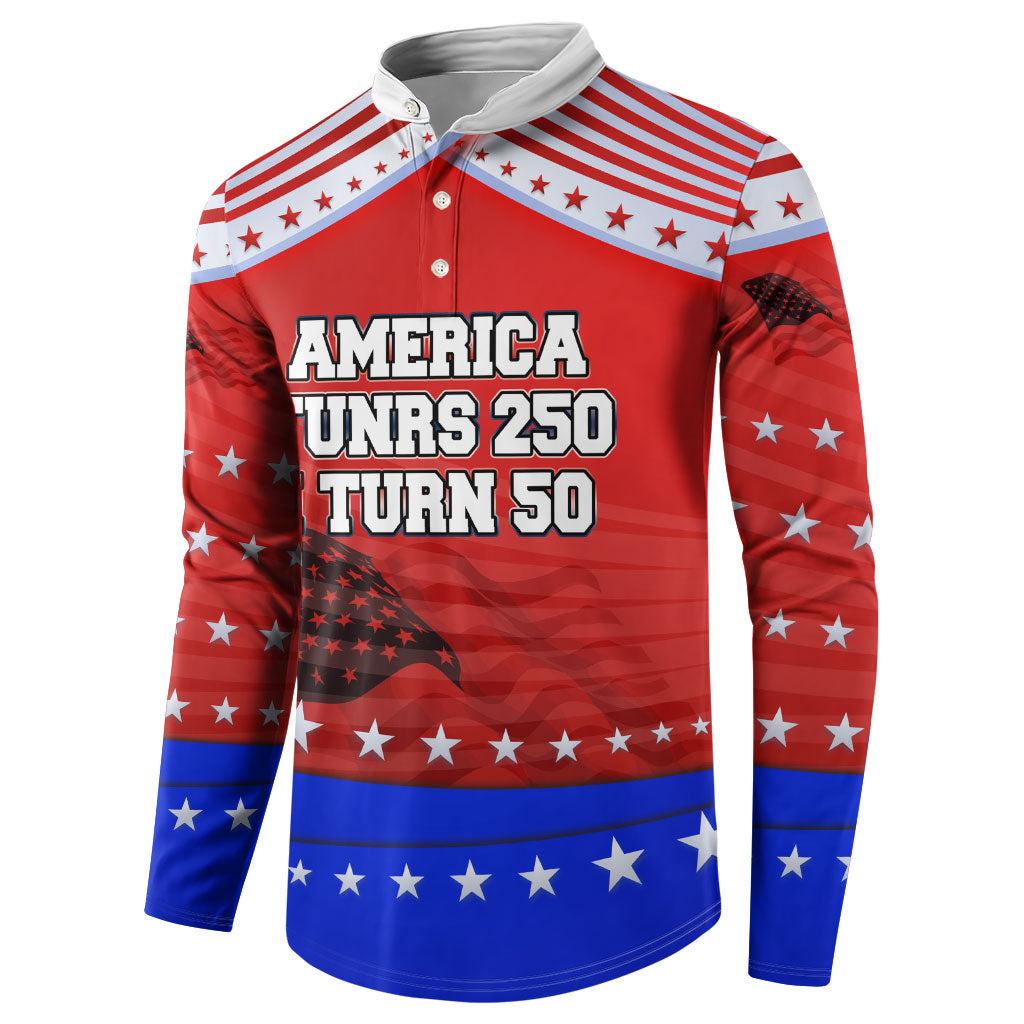 America Turns 250 I Turn 50 Button Sweatshirt Patriotic Eagle Flag Birthday Stars Stripes