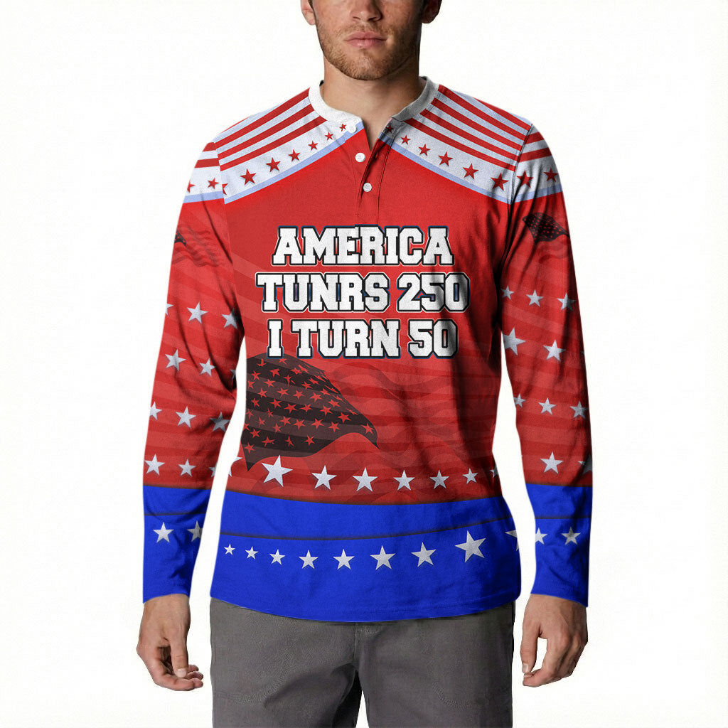 America Turns 250 I Turn 50 Button Sweatshirt Patriotic Eagle Flag Birthday Stars Stripes