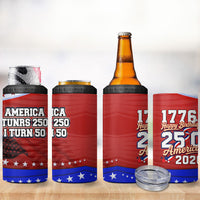 America Turns 250 I Turn 50 4 in 1 Can Cooler Tumbler Patriotic Eagle Flag Birthday Stars Stripes