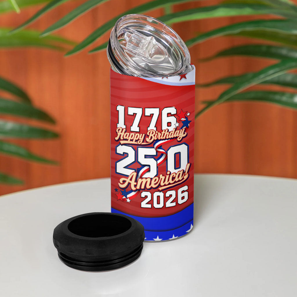 America Turns 250 I Turn 50 4 in 1 Can Cooler Tumbler Patriotic Eagle Flag Birthday Stars Stripes