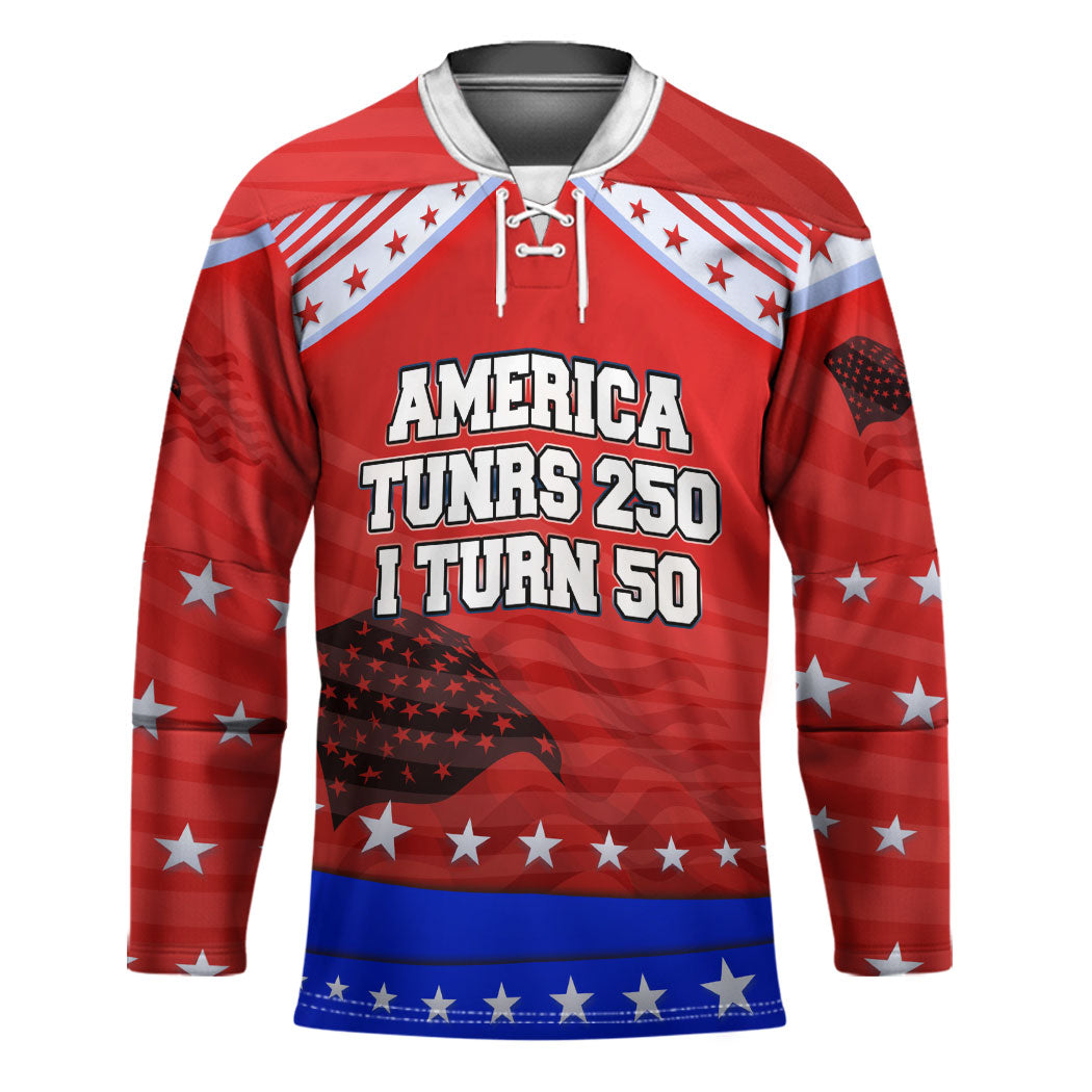 America Turns 250 I Turn 50 Hockey Jersey Patriotic Eagle Flag Birthday Stars Stripes