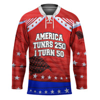 America Turns 250 I Turn 50 Hockey Jersey Patriotic Eagle Flag Birthday Stars Stripes