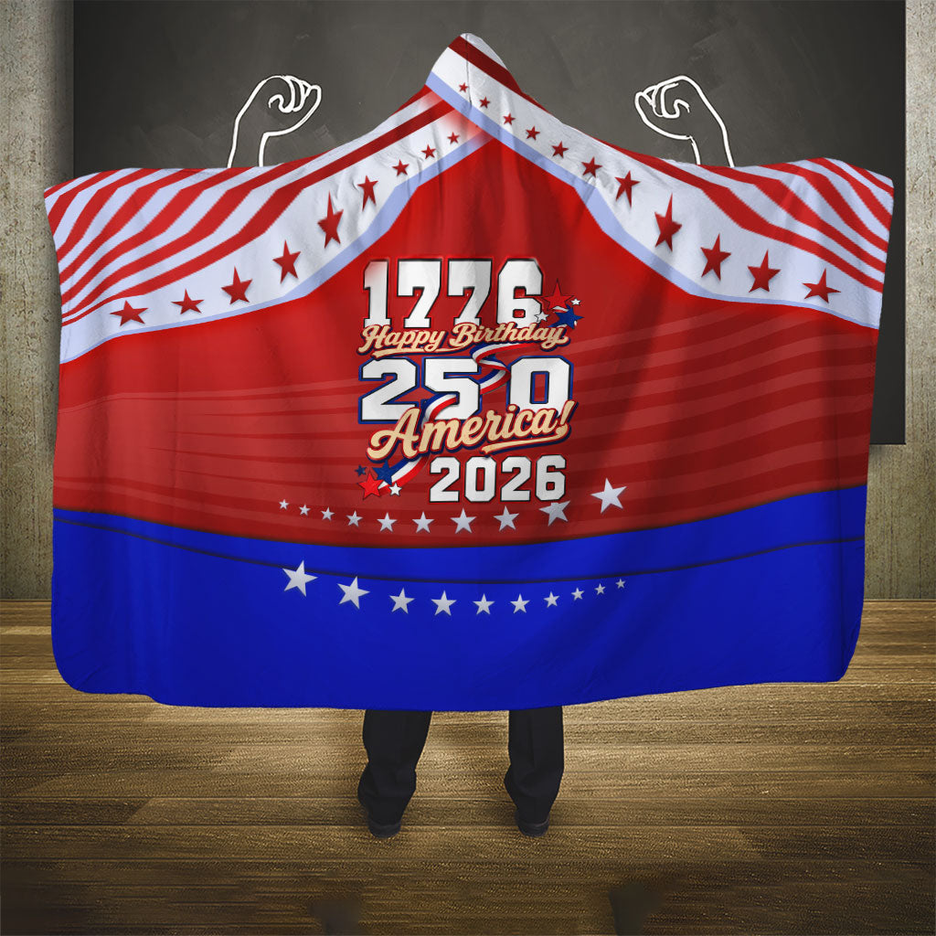 America Turns 250 I Turn 50 Hooded Blanket Patriotic Eagle Flag Birthday Stars Stripes