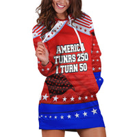 America Turns 250 I Turn 50 Hoodie Dress Patriotic Eagle Flag Birthday Stars Stripes