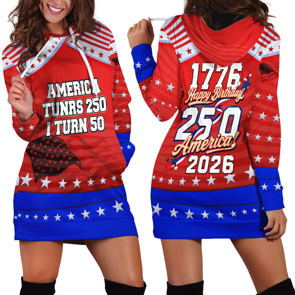 America Turns 250 I Turn 50 Hoodie Dress Patriotic Eagle Flag Birthday Stars Stripes
