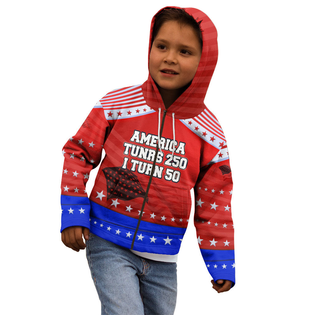 America Turns 250 I Turn 50 Kid Hoodie Patriotic Eagle Flag Birthday Stars Stripes