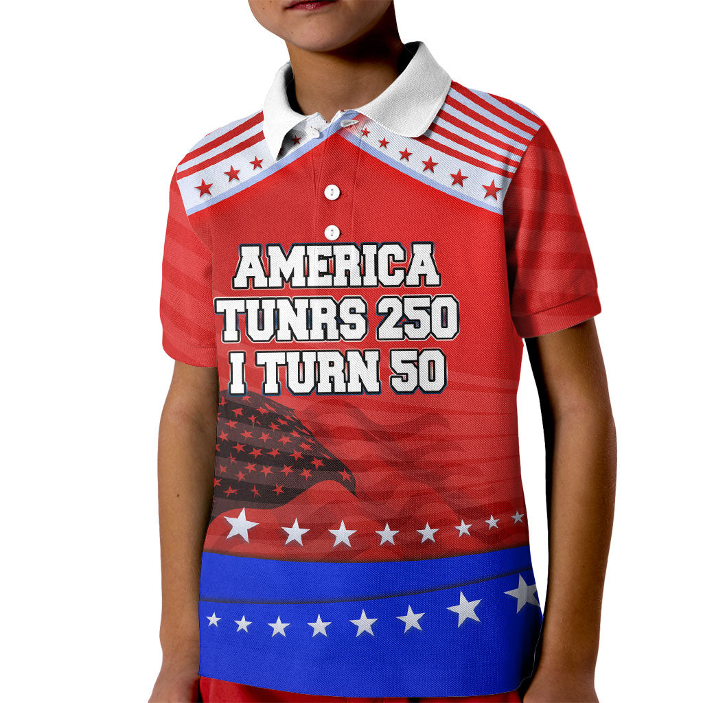 America Turns 250 I Turn 50 Kid Polo Shirt Patriotic Eagle Flag Birthday Stars Stripes
