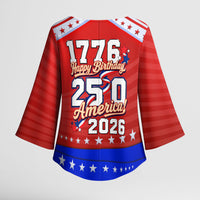 America Turns 250 I Turn 50 Kimono Sleeve Blouse Patriotic Eagle Flag Birthday Stars Stripes