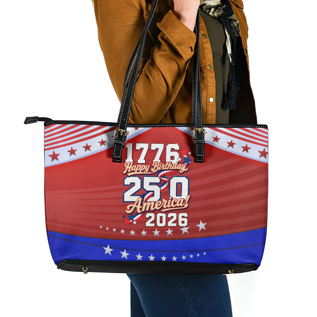 America Turns 250 I Turn 50 Leather Tote Bag Patriotic Eagle Flag Birthday Stars Stripes