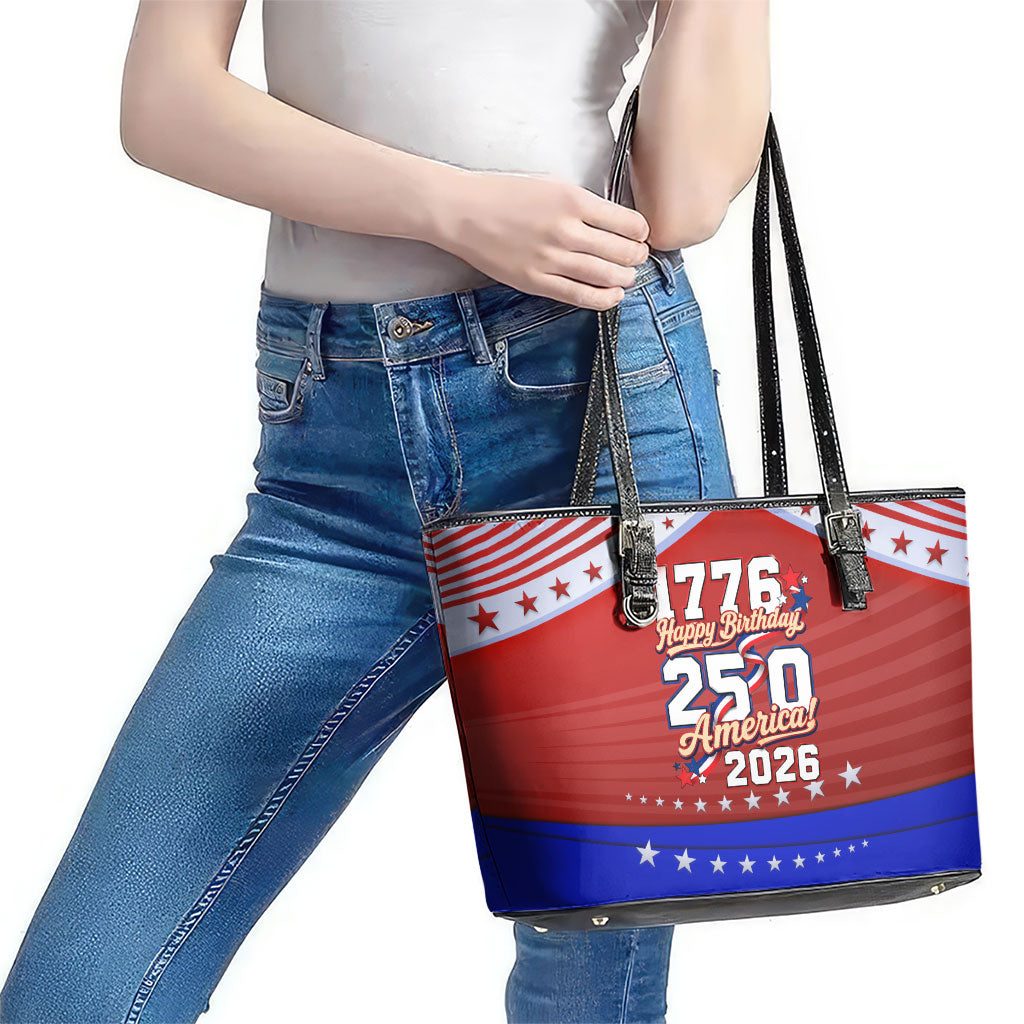 America Turns 250 I Turn 50 Leather Tote Bag Patriotic Eagle Flag Birthday Stars Stripes