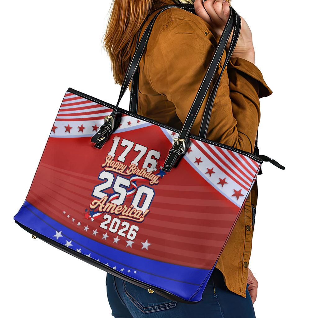 America Turns 250 I Turn 50 Leather Tote Bag Patriotic Eagle Flag Birthday Stars Stripes