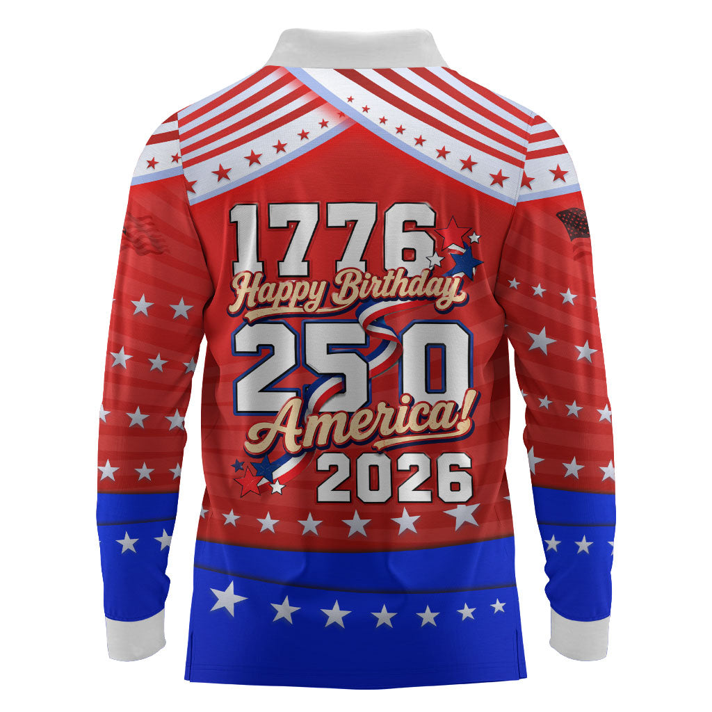America Turns 250 I Turn 50 Long Sleeve Polo Shirt Patriotic Eagle Flag Birthday Stars Stripes