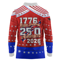 America Turns 250 I Turn 50 Long Sleeve Polo Shirt Patriotic Eagle Flag Birthday Stars Stripes