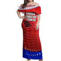 America Turns 250 I Turn 50 Off Shoulder Maxi Dress Patriotic Eagle Flag Birthday Stars Stripes
